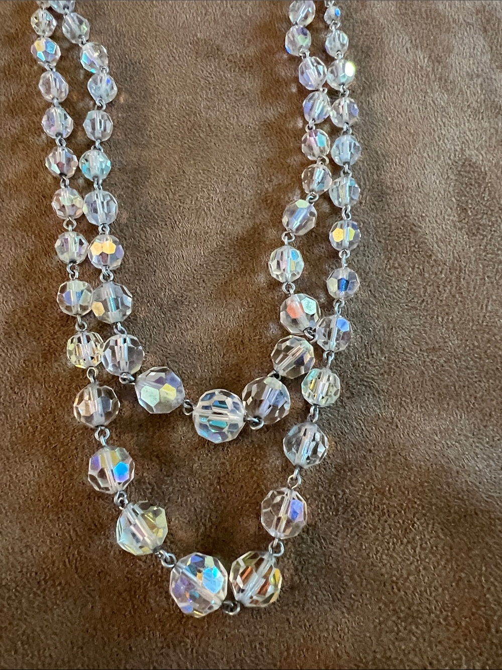 Vintage 1950s Crystal Aurora Borealis Beaded Necklace - Clear - Picture 3 of 3